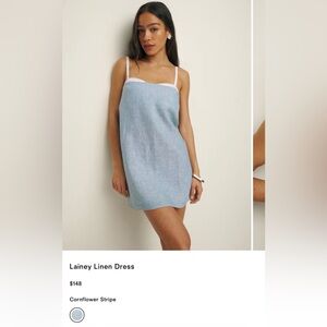 Reformation Lainey Linen Dress Cornflower Stripe - Size 12